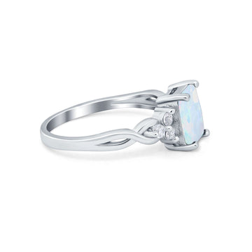 Emerald Cut Wedding Bridal Ring Lab Created White Opal 925 Sterling Silver